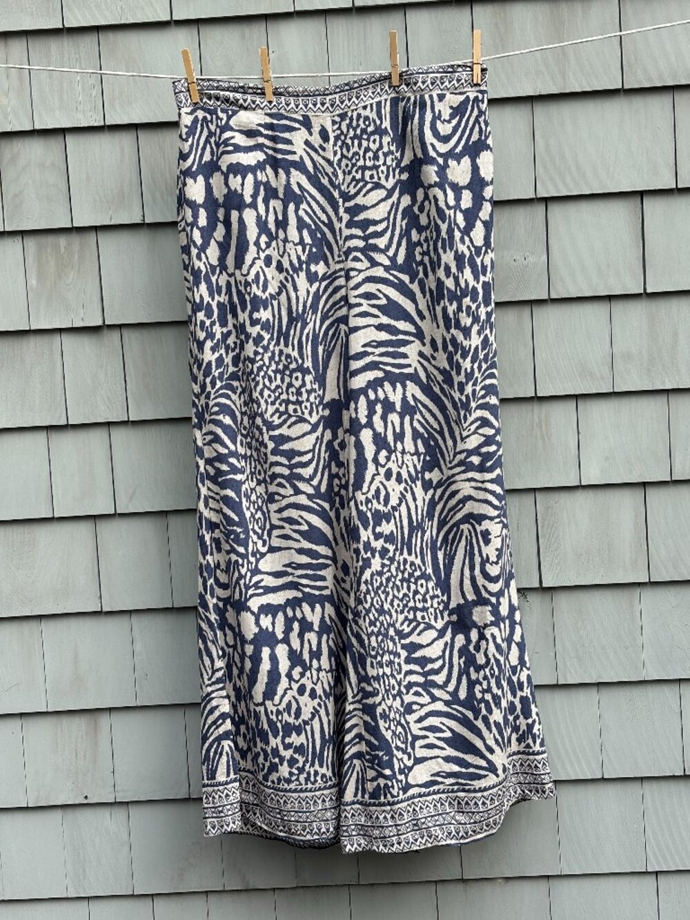 Molly Bracken Wide Leg Pants Navy Cream Animal Print Size XL NWT